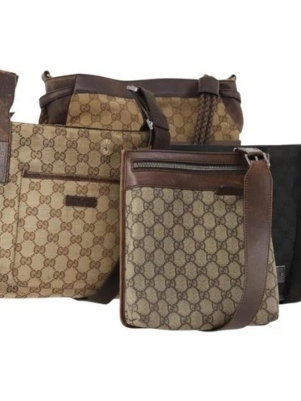 GUCCI GG Canvas Shoulder Bag 4 Set Black Beige Auth 178854